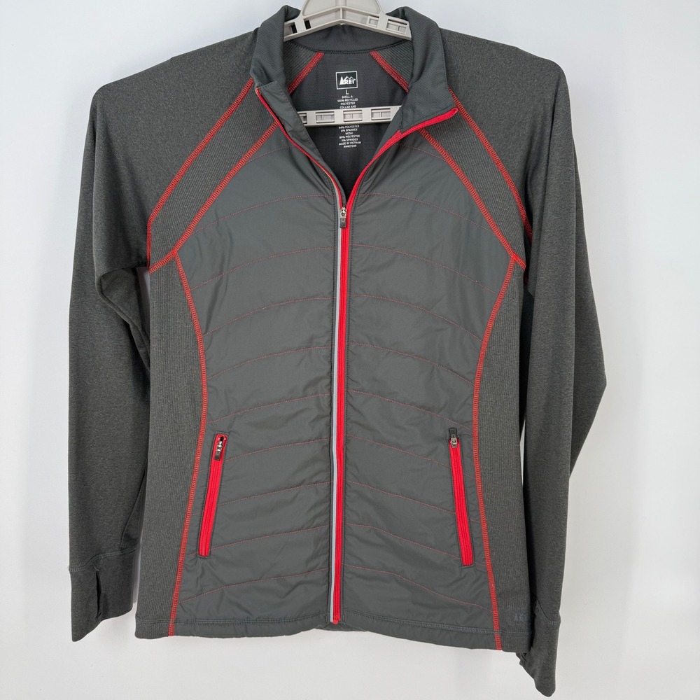 REI Jacket Women Large Gray Quilted Zip Front Activewear Vented Hiking Running - Picture 2 of 6